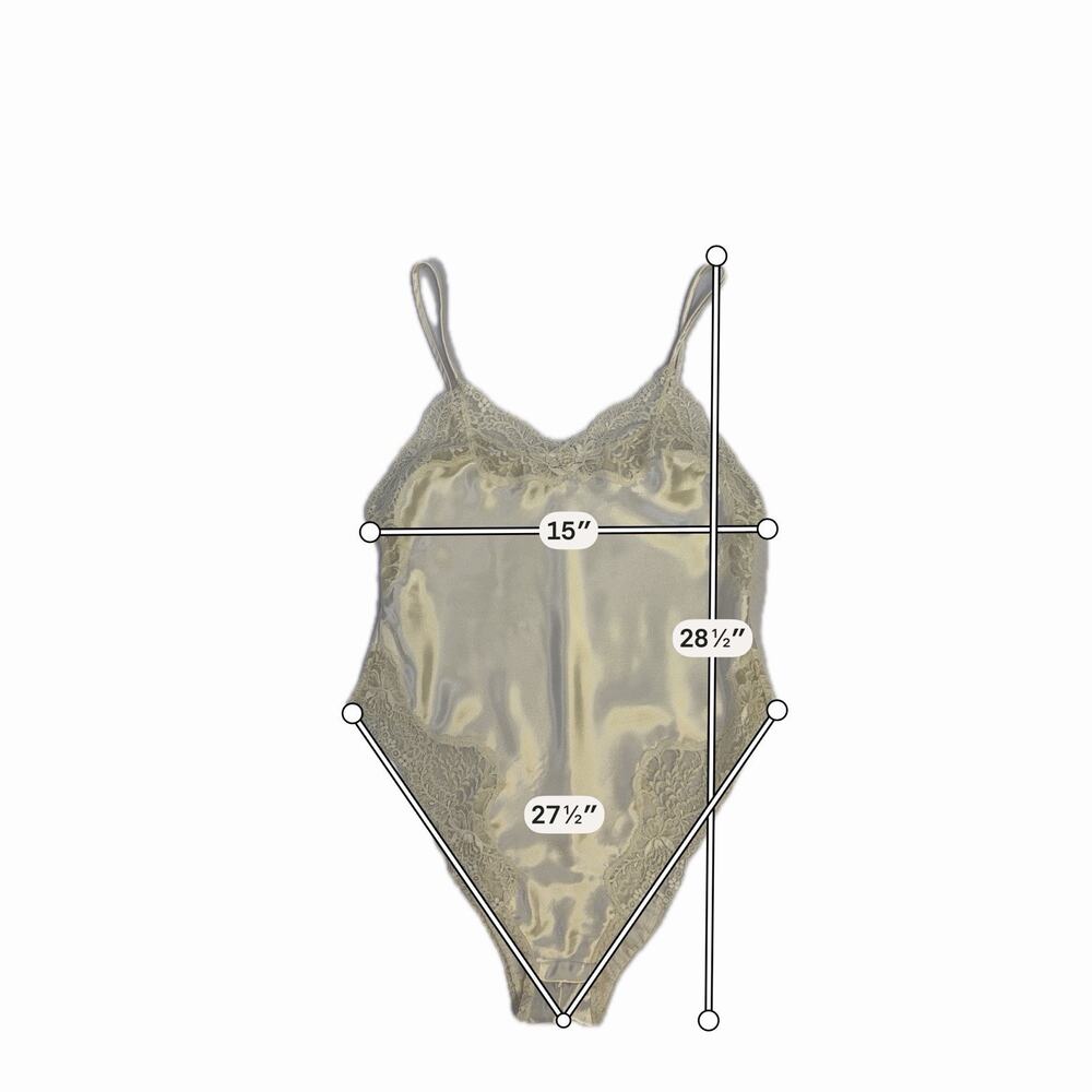 Vtg Victorias Secret Satin Lace Bodysuit Sz Small Ivory Teddy Gold Label 90s - Picture 16 of 16